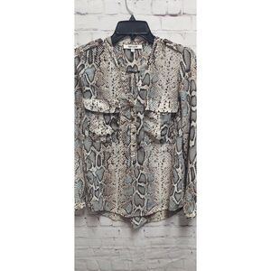 Daniel Rainn Women’s Popover Snakeskin Print Button Down Blouse Top Pockets XS